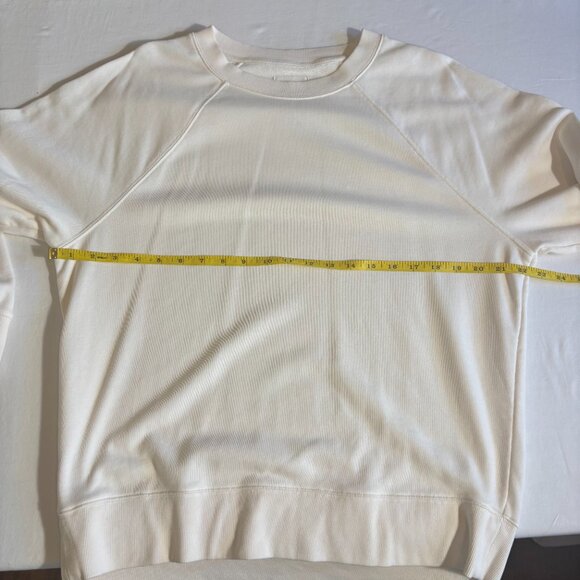 Lou & Grey White Pullover Sweatshirt with Striped Sleeves - Size S - Picture 3 of 10